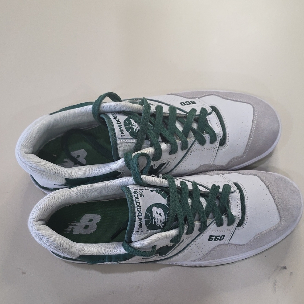 New Balance 550 White and Dark Green Sneakers - Picture 5 of 9